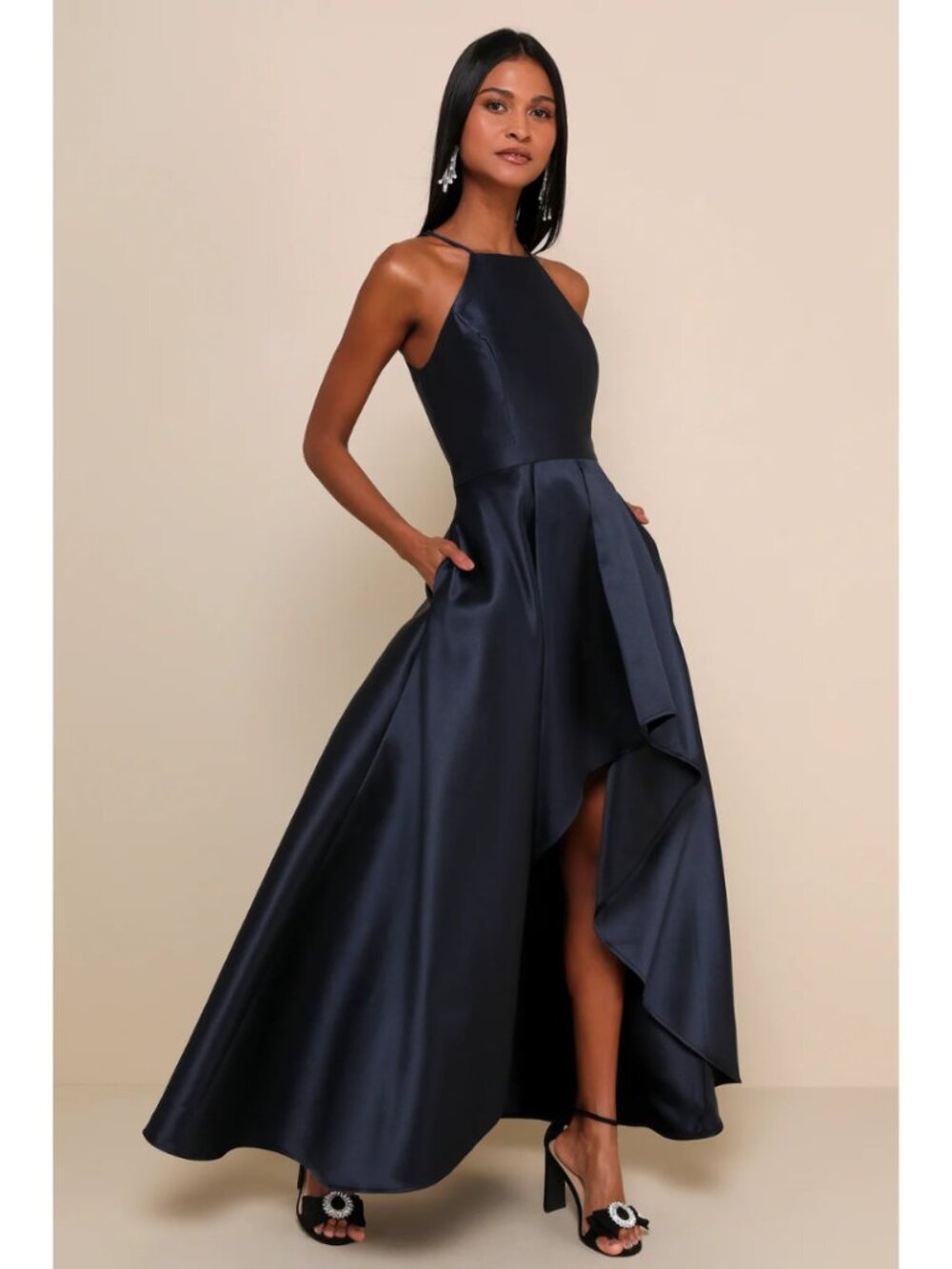 Lulus Broadway Show Navy Blue High-Low Gown NWT Size XL Prom Formal Wedding